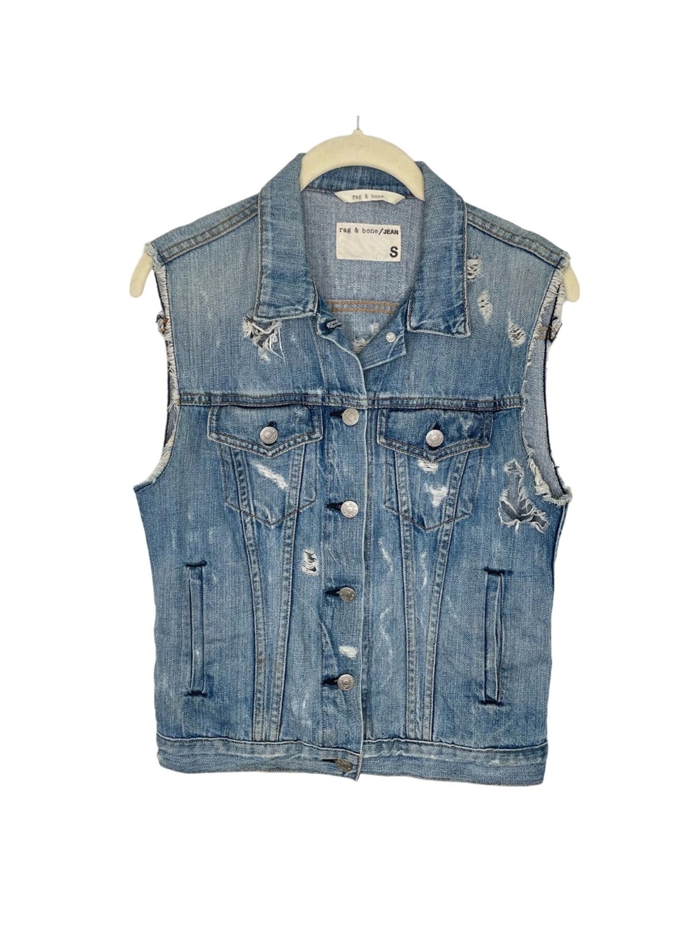 Rag & Bone Distressed Light Blue Denim Vest